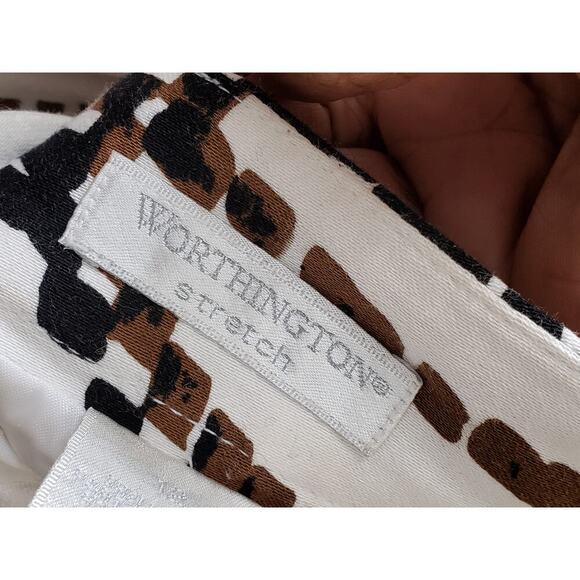 Worthington Pencil Skirt Womens Size 12 White Geo Print Cotton Stretch Back Zip - Picture 7 of 11